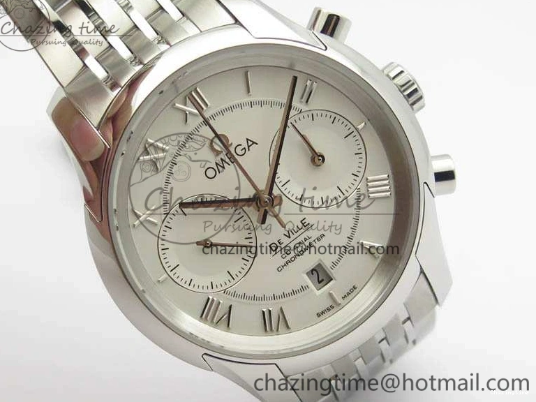 0427 HighQuality De Ville Chronograph SS OMF 1:1 Best Edition White Dial On SS Bracelet A 8151